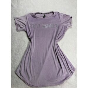 Steve Madden Womens 1X Lavender Velour Rhinestone Logo Sleep Shirt Lounge Dress